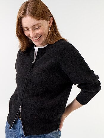 Cardigan com fecho 100% lã - Premium