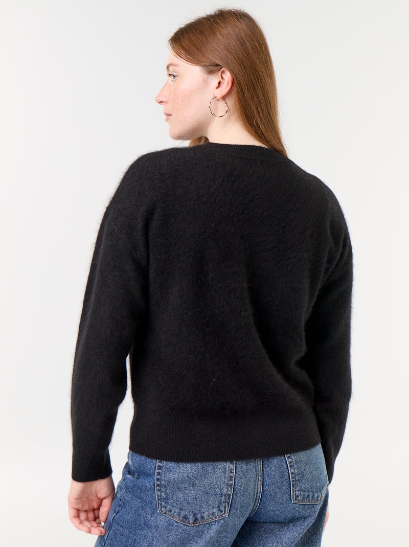 Cardigan com fecho 100% lã - Premium Preto - Kiabi
