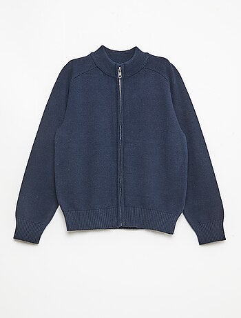 Cardigan com fecho de correr e gola alta