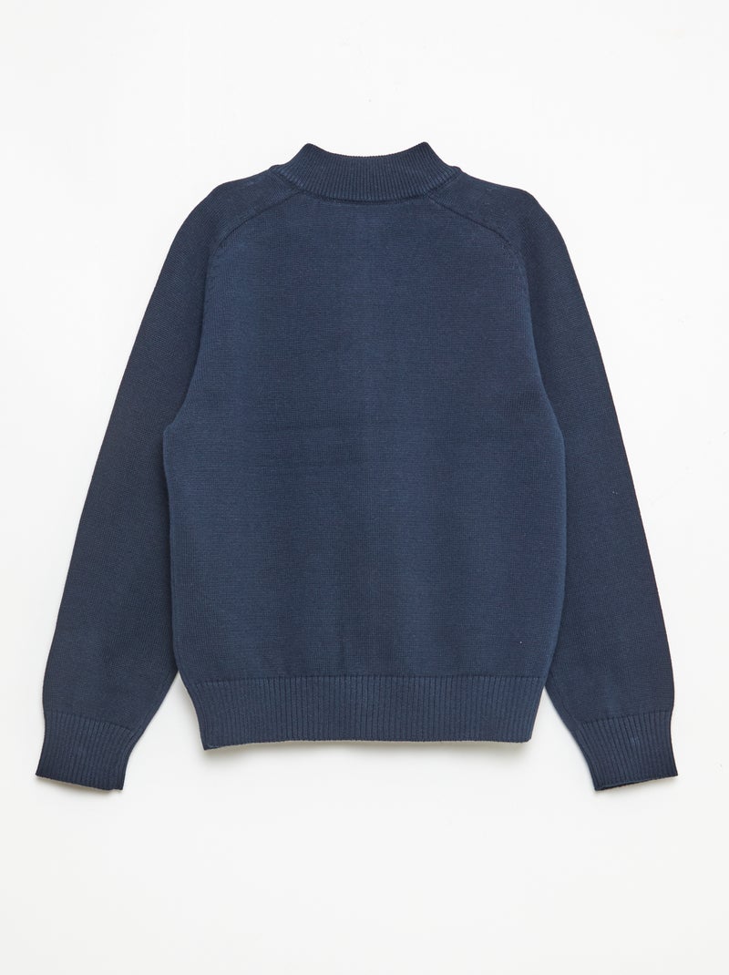 Cardigan com fecho de correr e gola alta Azul - Kiabi