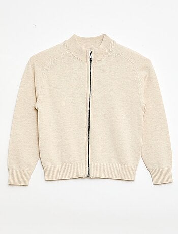 Cardigan com fecho de correr e gola alta