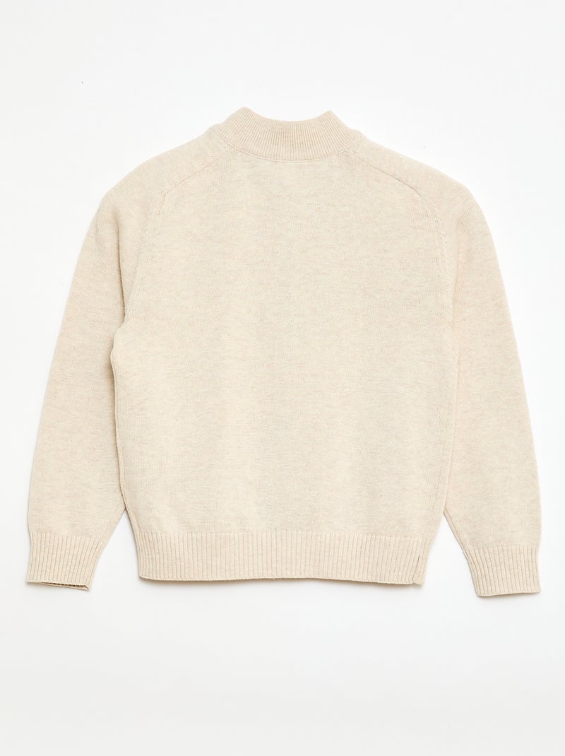 Cardigan com fecho de correr e gola alta Bege - Kiabi