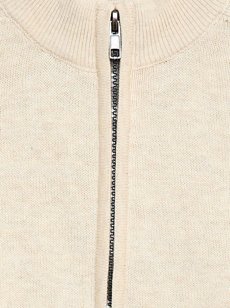 Cardigan com fecho de correr e gola alta Bege - Kiabi