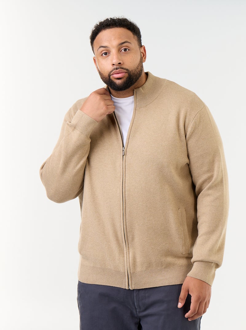 Cardigan com fecho de correr e gola alta Bege - Kiabi