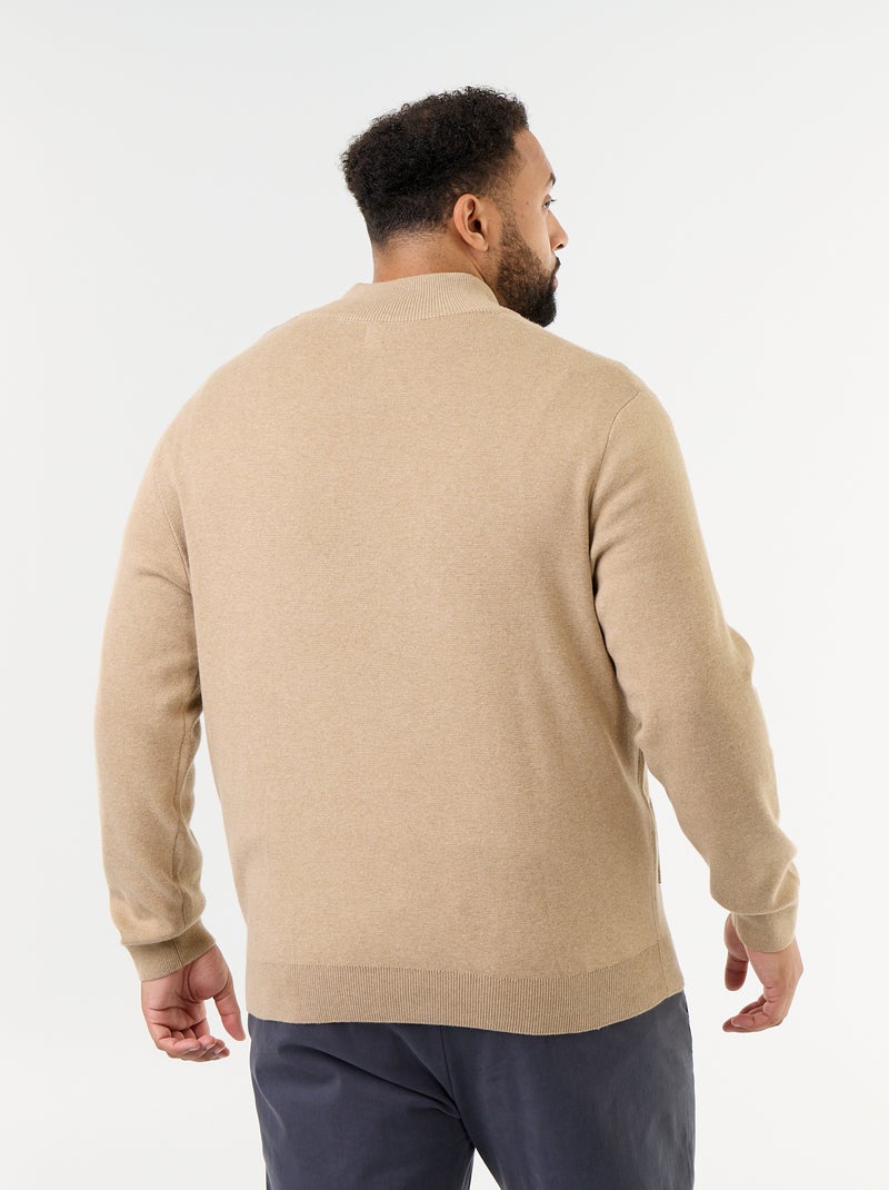 Cardigan com fecho de correr e gola alta Bege - Kiabi