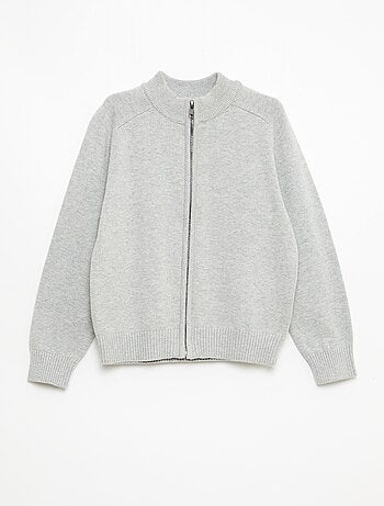 Cardigan com fecho de correr e gola alta