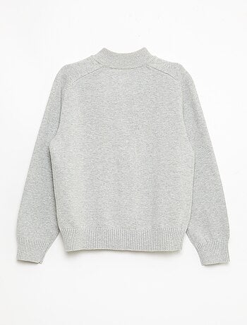 Cardigan com fecho de correr e gola alta