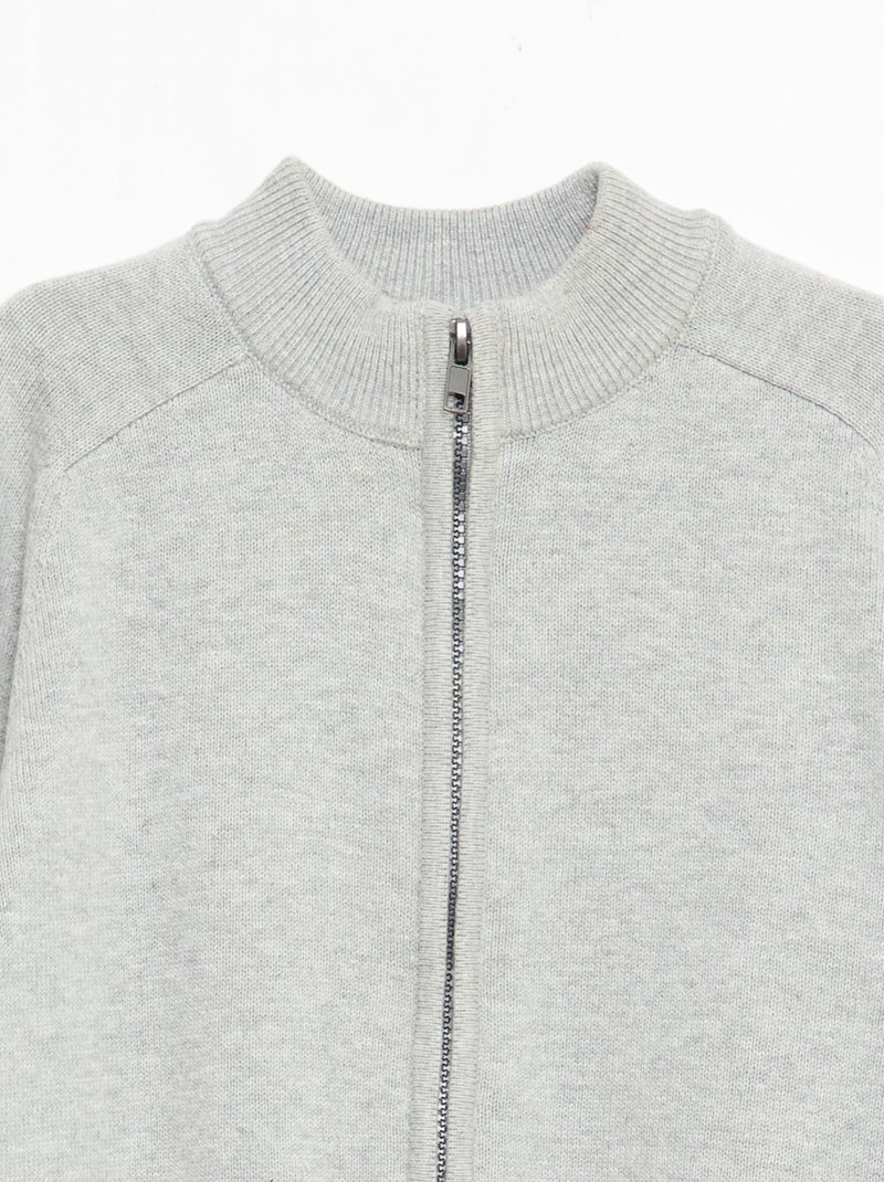 Cardigan com fecho de correr e gola alta Cinza - Kiabi