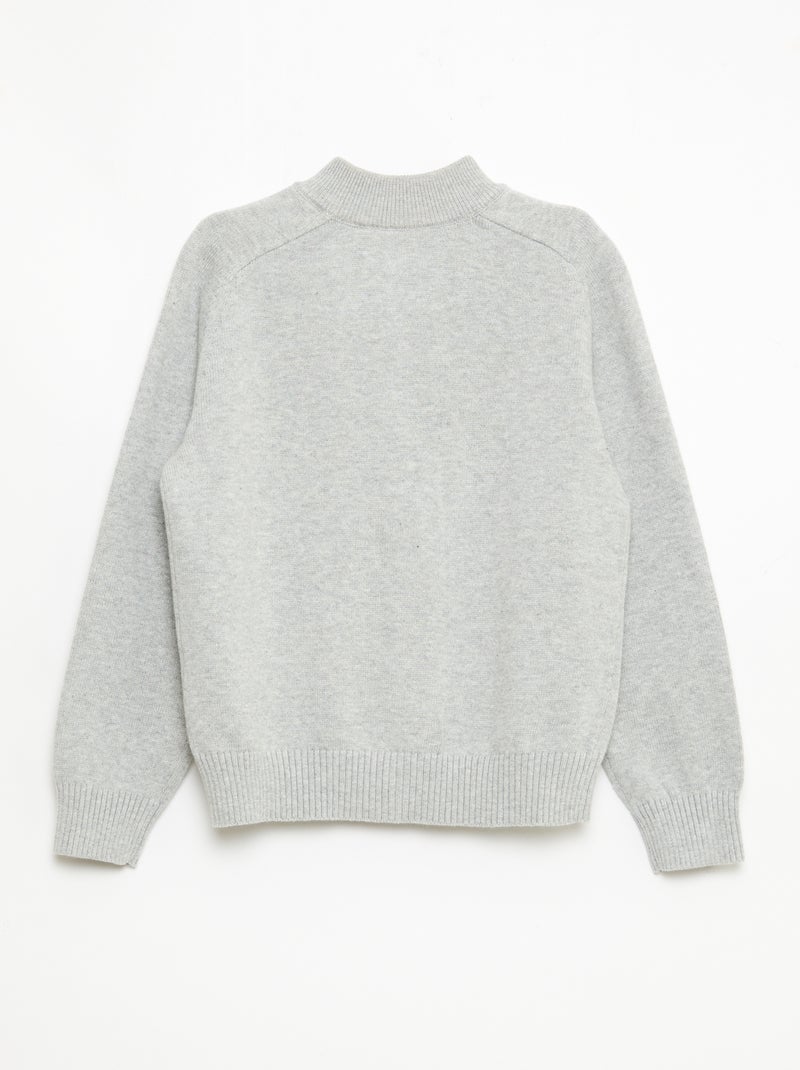 Cardigan com fecho de correr e gola alta Cinza - Kiabi