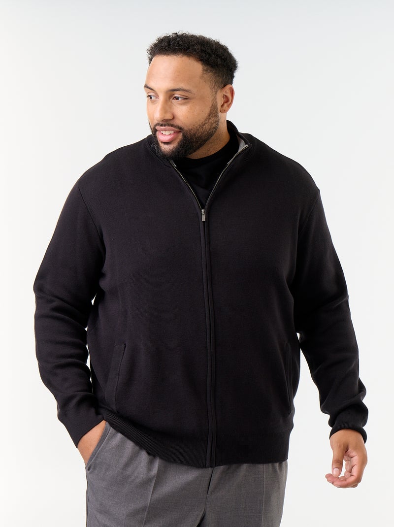 Cardigan com fecho de correr e gola alta Preto - Kiabi