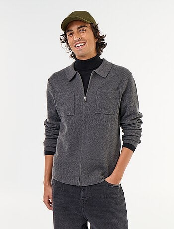 Cardigan com fecho de correr e gola de camisa