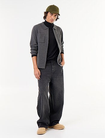 Cardigan com fecho de correr e gola de camisa