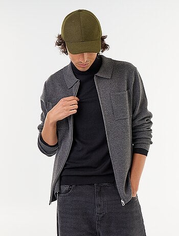 Cardigan com fecho de correr e gola de camisa