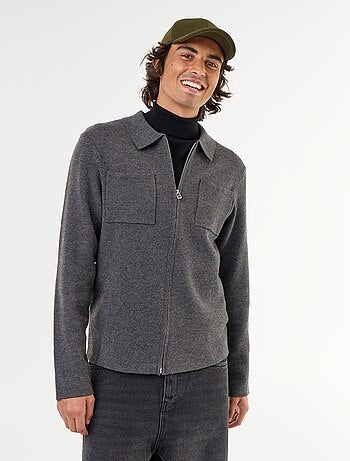 Cardigan com fecho de correr e gola de camisa