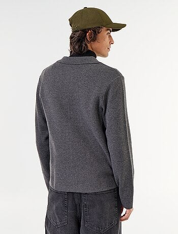 Cardigan com fecho de correr e gola de camisa