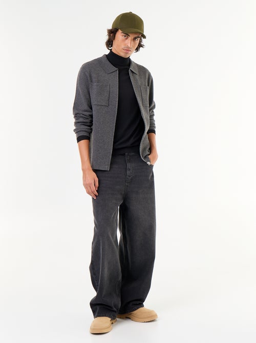 Cardigan com fecho de correr e gola de camisa - Kiabi