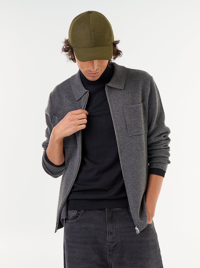 Cardigan com fecho de correr e gola de camisa Cinza - Kiabi