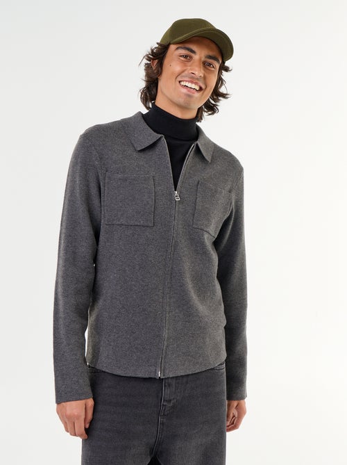 Cardigan com fecho de correr e gola de camisa - Kiabi