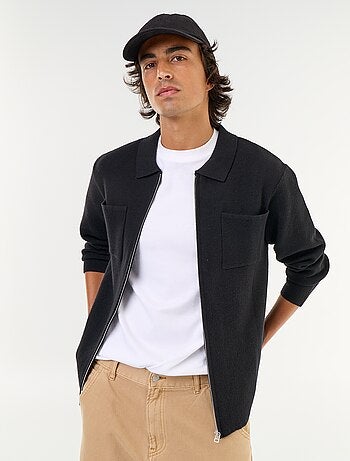 Cardigan com fecho de correr e gola de camisa