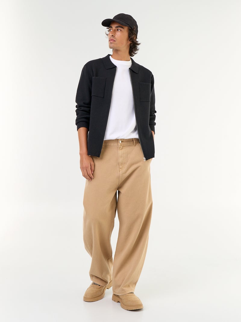 Cardigan com fecho de correr e gola de camisa Preto - Kiabi