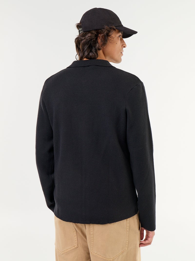 Cardigan com fecho de correr e gola de camisa Preto - Kiabi