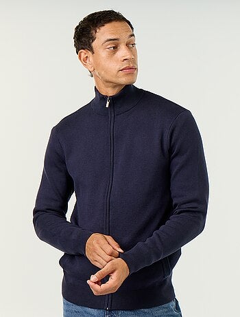 Cardigan com fecho e gola alta