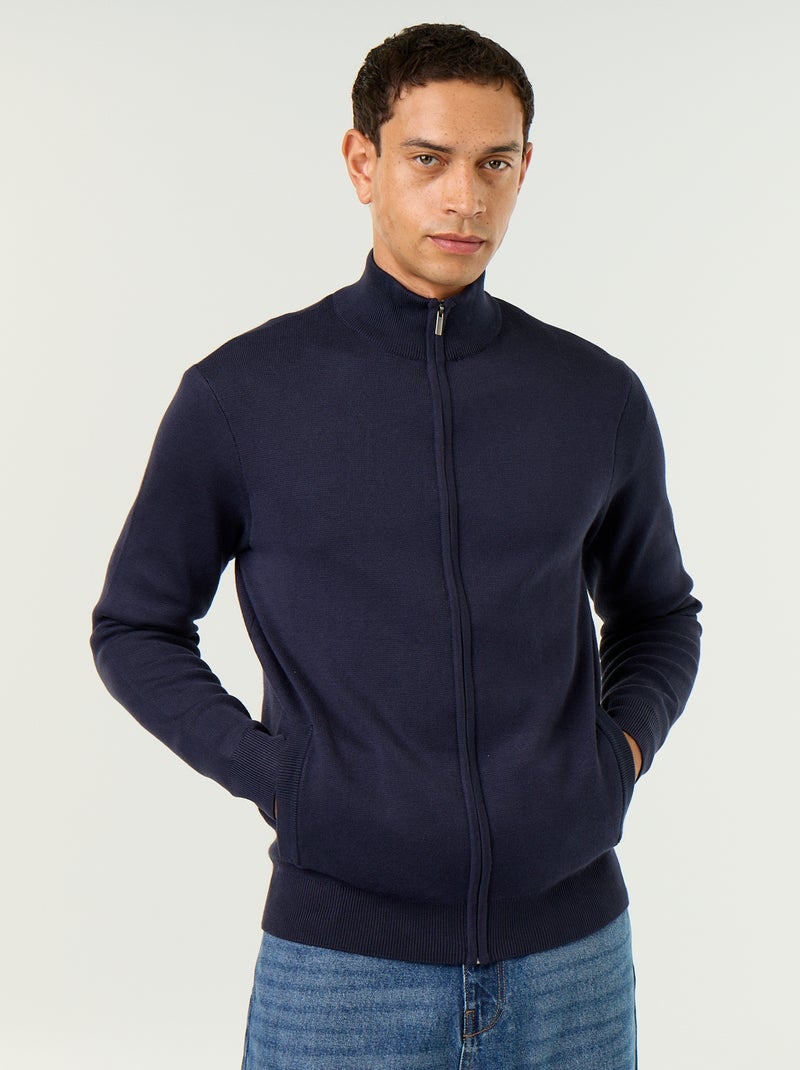 Cardigan com fecho e gola alta Azul - Kiabi