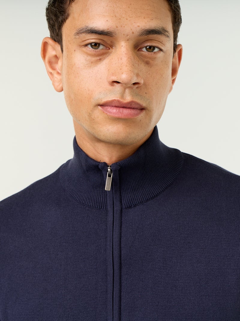 Cardigan com fecho e gola alta Azul - Kiabi