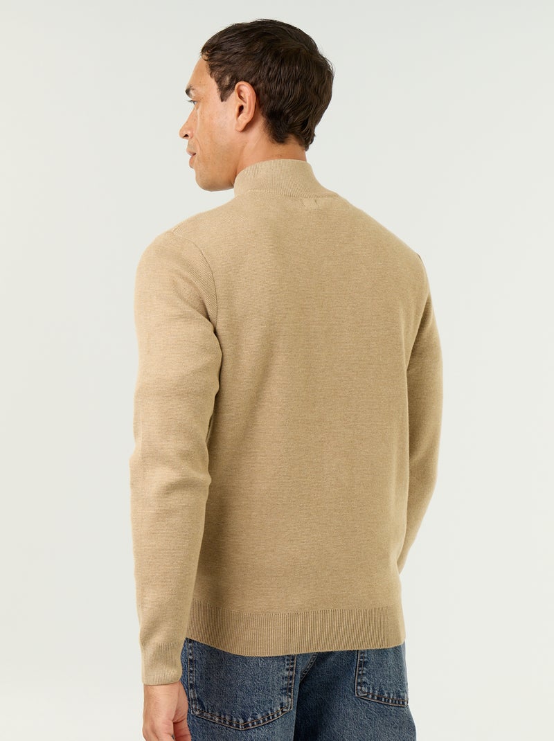 Cardigan com fecho e gola alta Bege - Kiabi