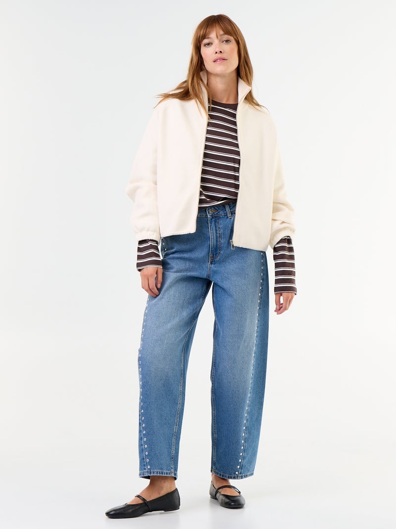 Cardigan com fecho e gola alta Bege - Kiabi