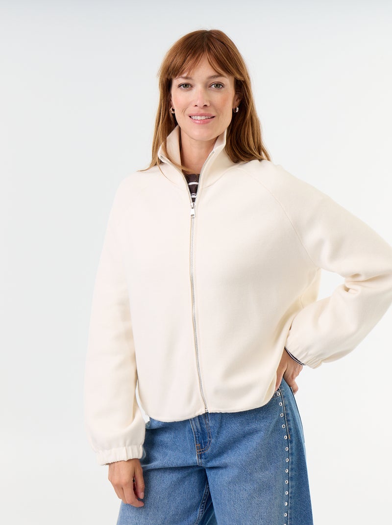 Cardigan com fecho e gola alta Bege - Kiabi