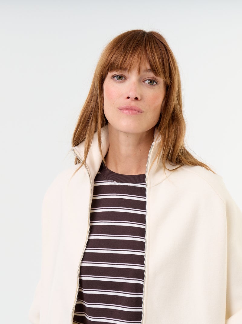Cardigan com fecho e gola alta Bege - Kiabi