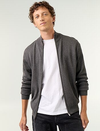 Cardigan com fecho e gola alta