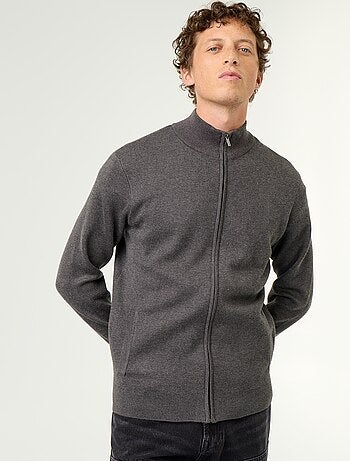 Cardigan com fecho e gola alta