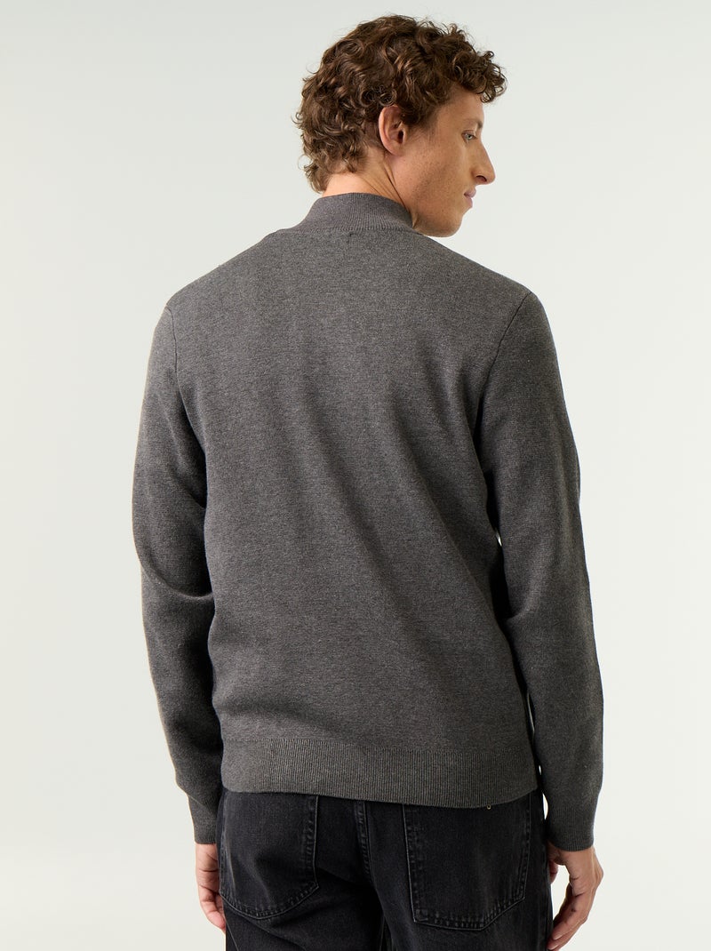 Cardigan com fecho e gola alta Cinza - Kiabi