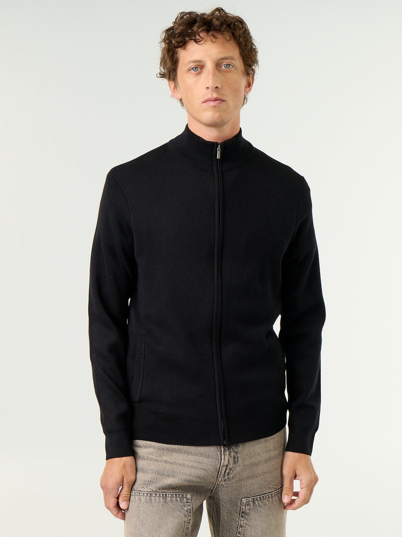 Cardigan com fecho e gola alta Preto - Kiabi