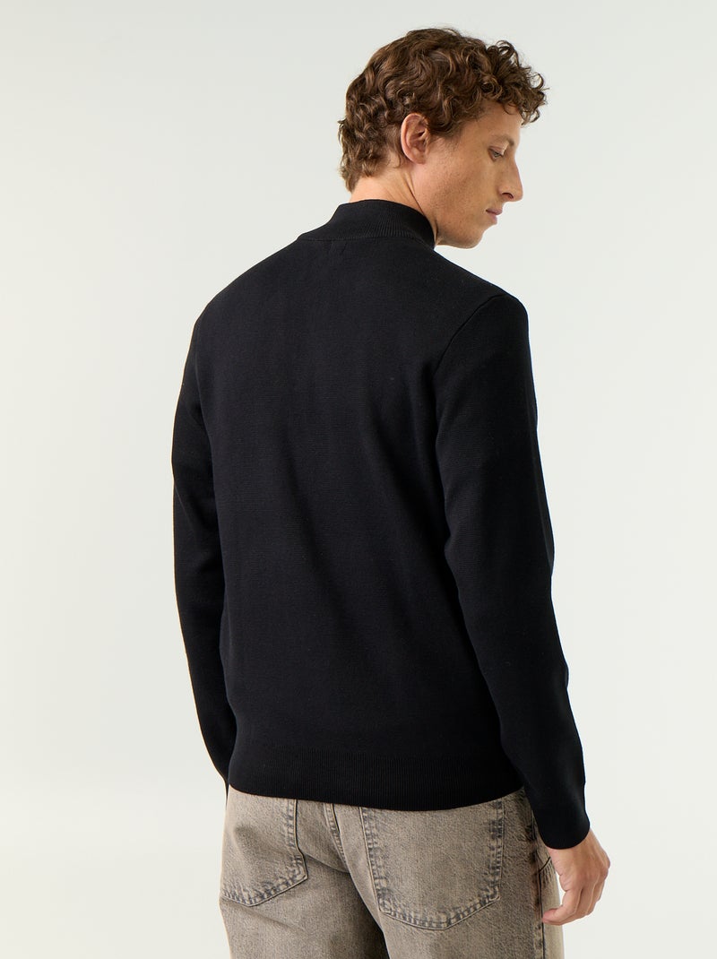 Cardigan com fecho e gola alta Preto - Kiabi