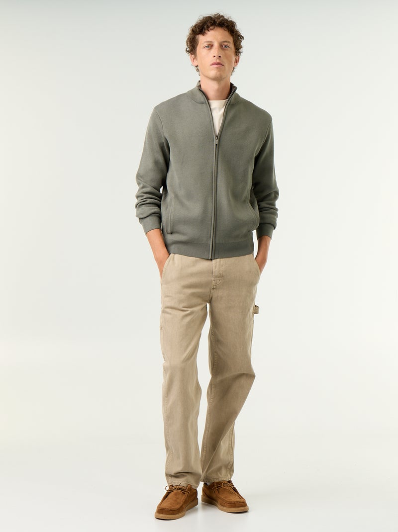 Cardigan com fecho e gola alta Verde - Kiabi