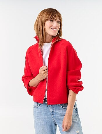 Cardigan com fecho e gola alta