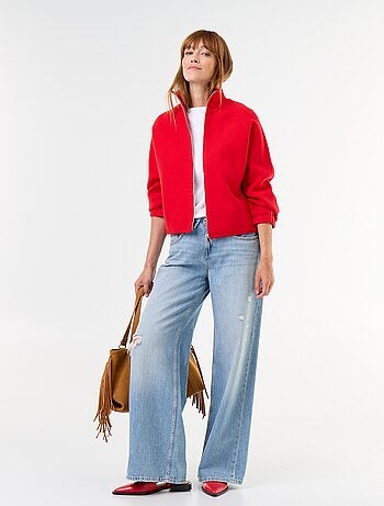 Cardigan com fecho e gola alta
