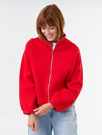 Cardigan com fecho e gola alta