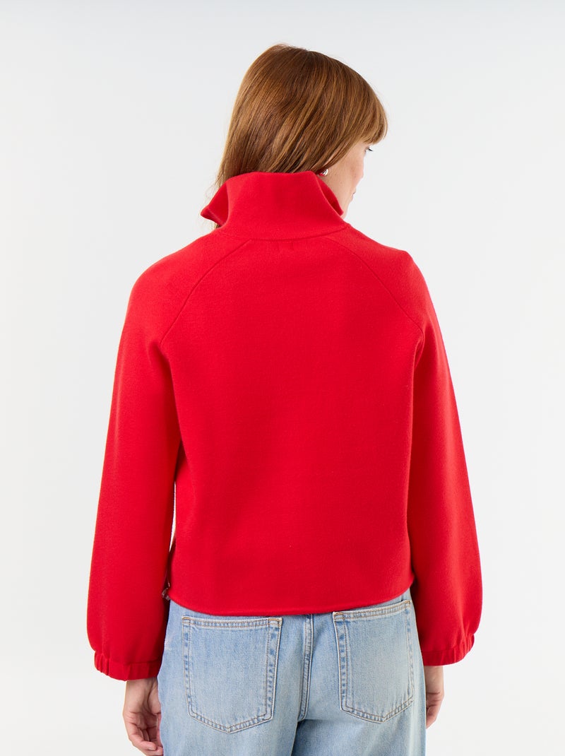 Cardigan com fecho e gola alta Vermelho - Kiabi