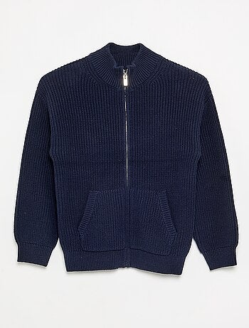 Cardigan com fecho e gola subida
