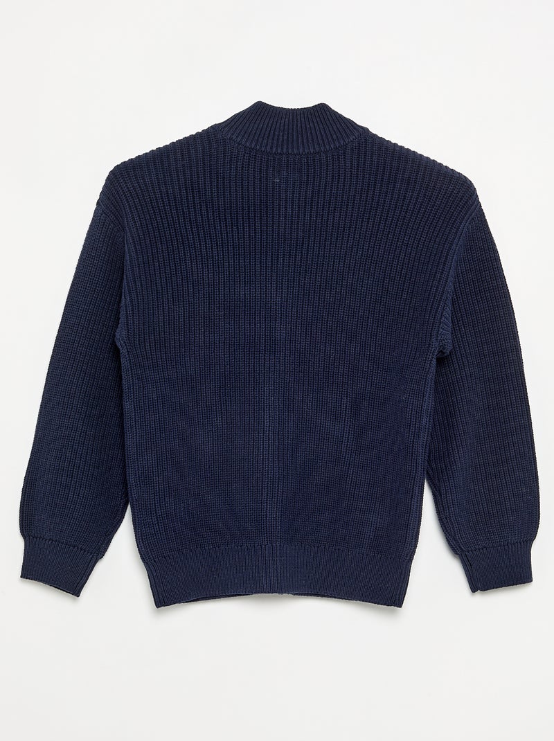 Cardigan com fecho e gola subida Azul - Kiabi