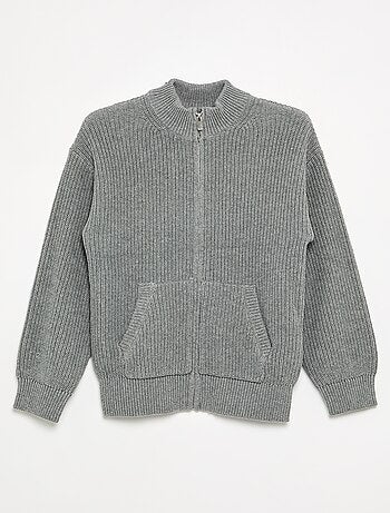 Cardigan com fecho e gola subida