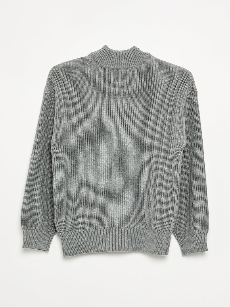 Cardigan com fecho e gola subida Cinza - Kiabi