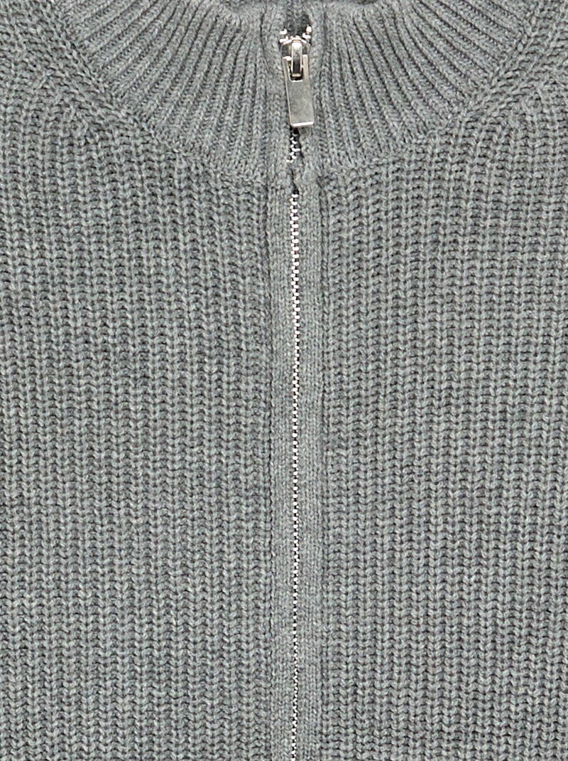 Cardigan com fecho e gola subida Cinza - Kiabi