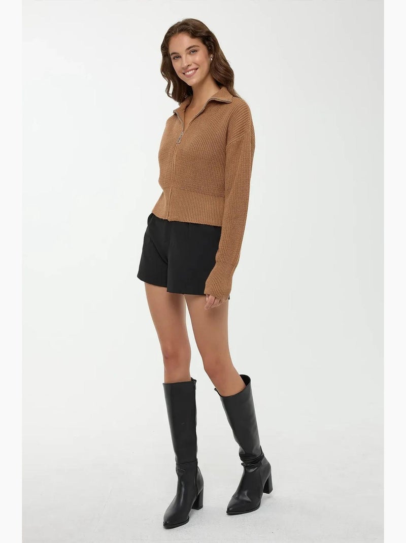 Cardigan com fecho hiccup Castanho - Kiabi