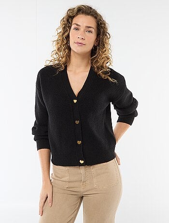 Cardigan com gola em V e botões de coração