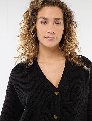 Cardigan com gola em V e botões de coração